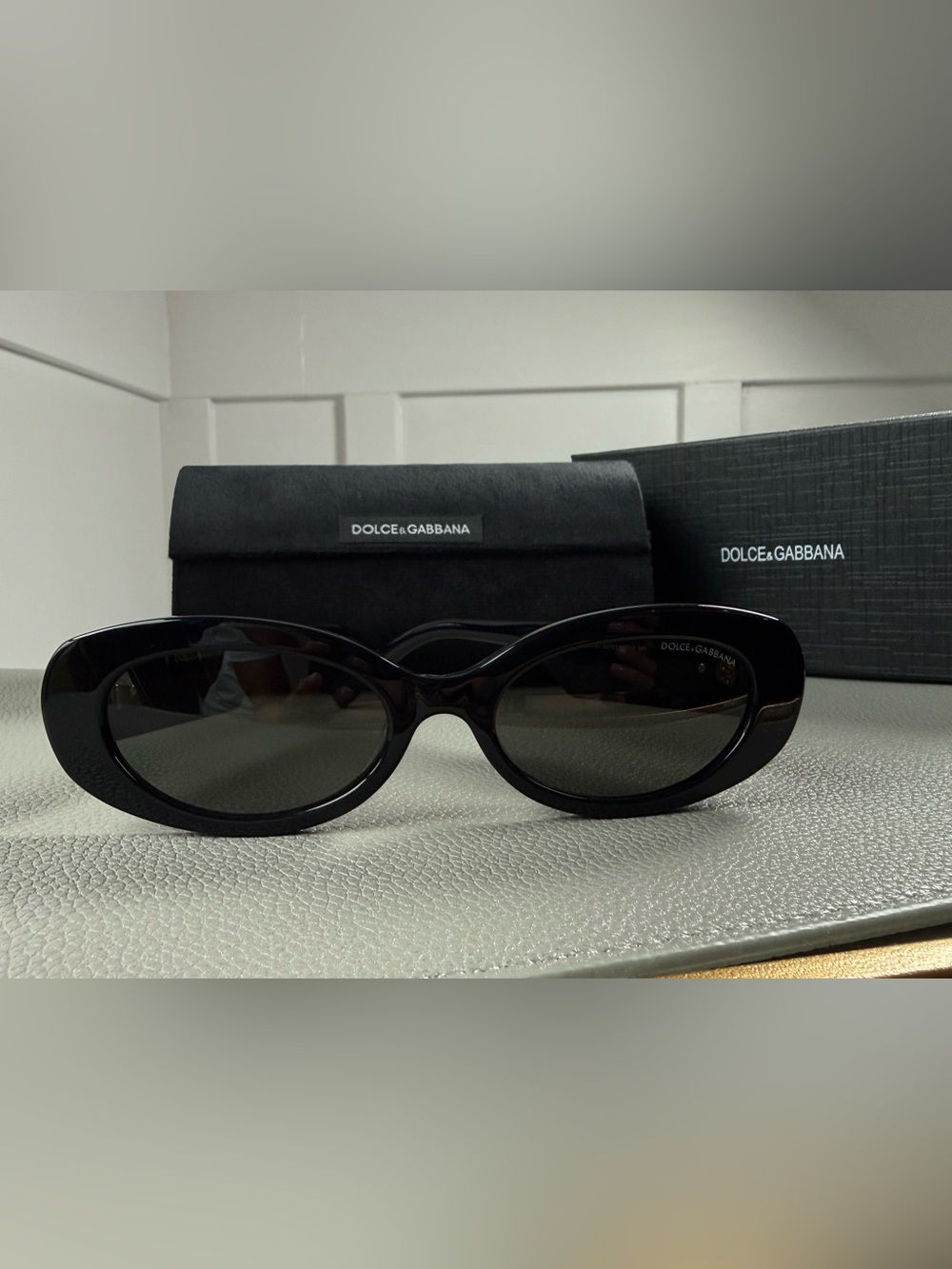 Dolce & Gabbana Black Oval Sunglasses with Branded Logo